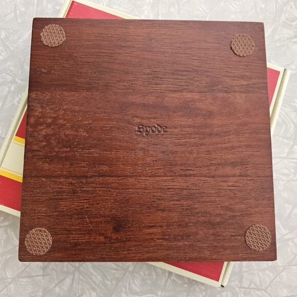 Spode Christmas Tree Tile and Wood Trivet 8" square original box vintage - Picture 8 of 14